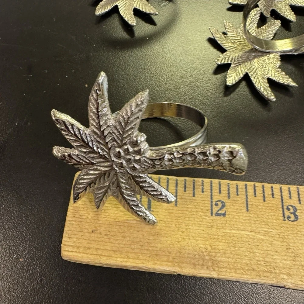 Silver Palm Tree Napkin Holders w Rings Pewter Set of 6 Beach‎ Hawaiian Themed